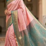 Blush Pink & Teal Green Silk Saree