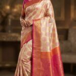 Cream & Pink Bridal Silk Saree