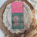 Pink & Green Silk Cotton Saree with Peacock Motif Border