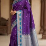 Purple Soft Silk Saree with Blue Zari Border