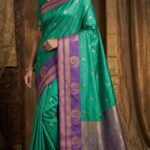Turquoise Green Soft Silk Saree with Traditional Border