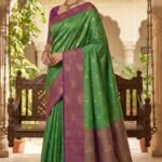 Emerald Green Soft Silk Saree with Purple Zari Border