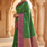Royal Green & Purple Soft Silk Saree with Zari Motifs