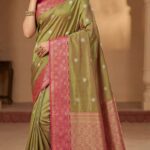 Antique Gold Soft Silk Saree with Rose Pink Zari Border