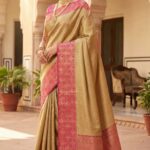 Golden Beige Soft Silk Saree with Rose Pink Zari Pallu