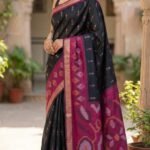 Charcoal Black & Wine Pochampally Silk Saree