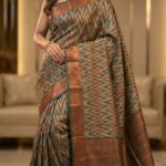 Deep Green & Copper Zig-Zag Fancy Cotton Saree