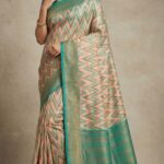Peach & Teal Zig-Zag Fancy Cotton Saree