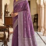 Elegant Mauve Linen Cotton Saree with Traditional Woven Pallu