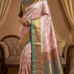 Baby Pink & Teal Kanjivaram Saree