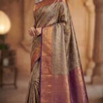 Regal Grey Purple Bridal Silk Saree