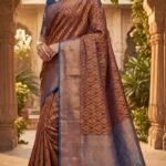 Sapphire Orange Heavy Bridal Silk Saree