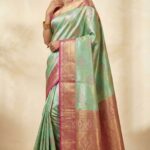 Mint Green & Pink Gold Border Bridal Silk Saree