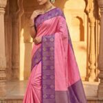 Baby Pink Fancy Soft Silk Saree with Purple Zari Border