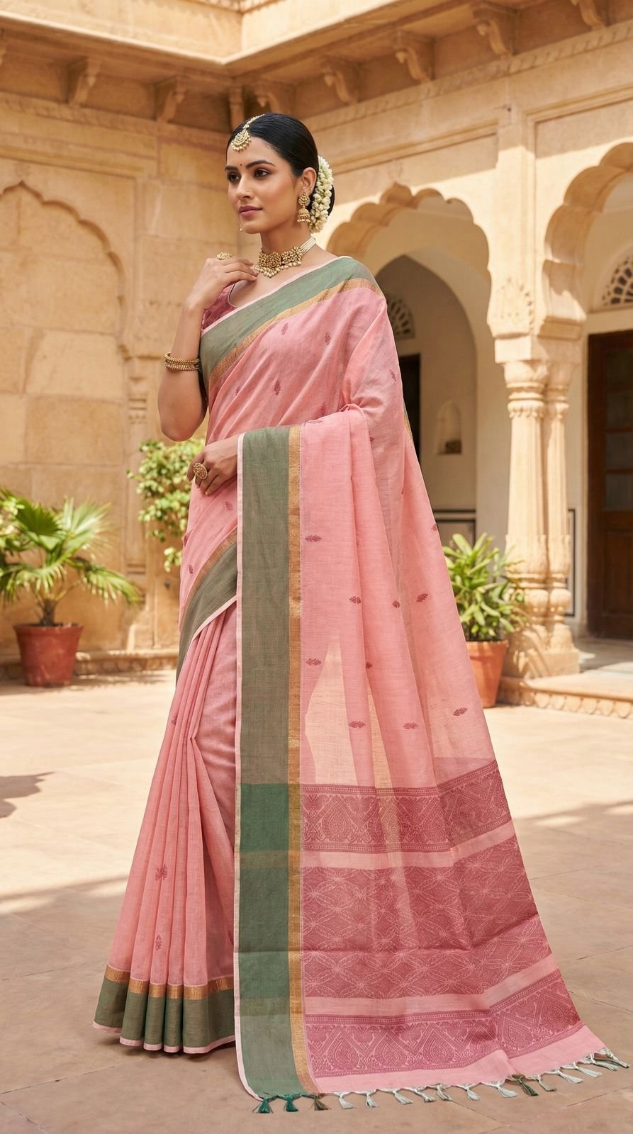 pastel-pink-chettinad-handloom-cotton-saree-with-sage-green-contrast-border-traditional-woven-pallu-retro-fashions