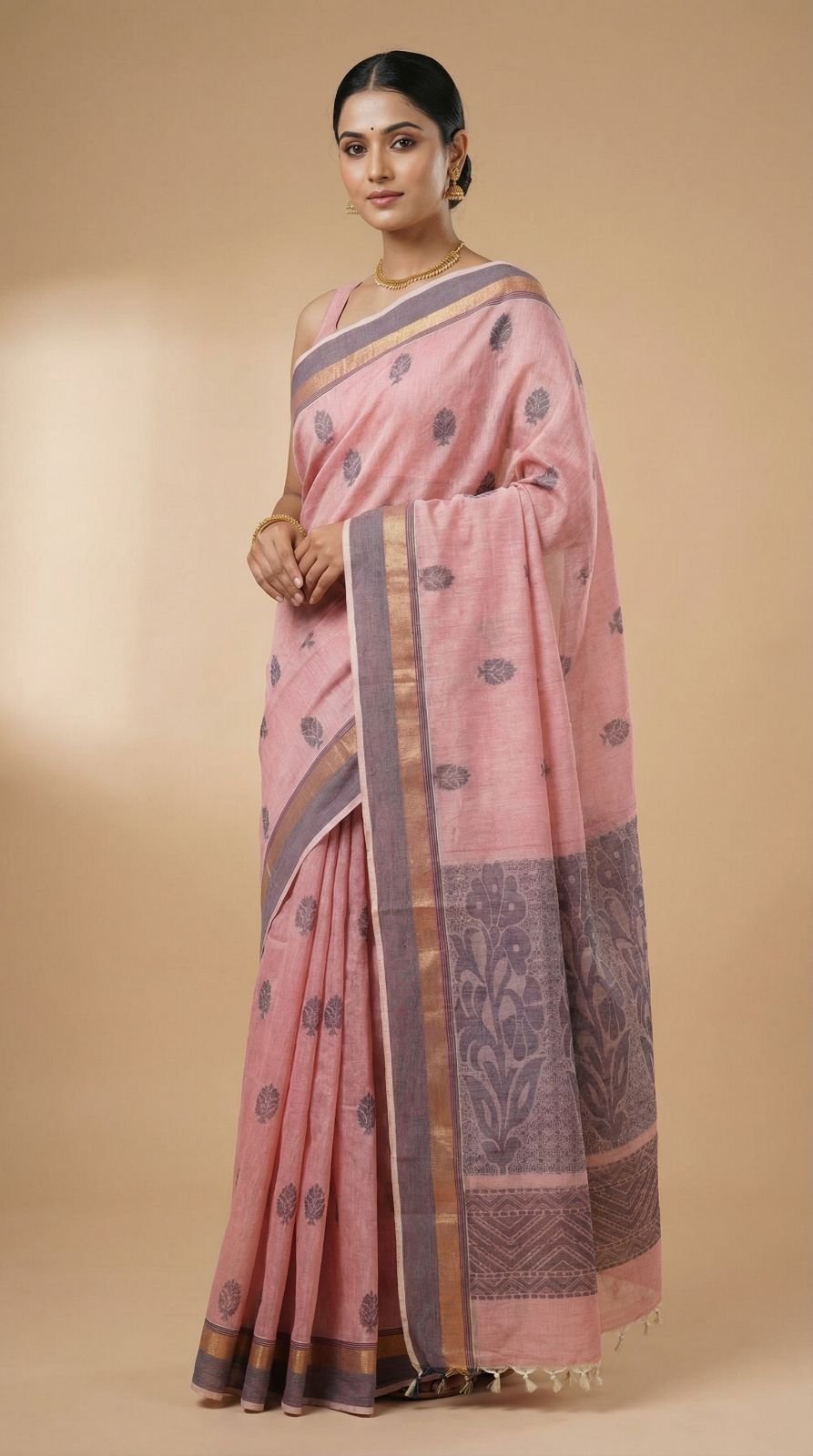 chettinad-handloom-cotton-saree-with-grey-leaf-butta-design-contrast-border-and-floral-pallu