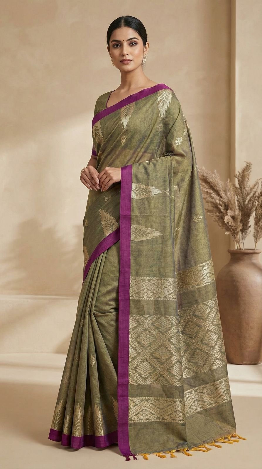 premium-silk-cotton-saree-with-zari-leaf-motifs-contrast-border