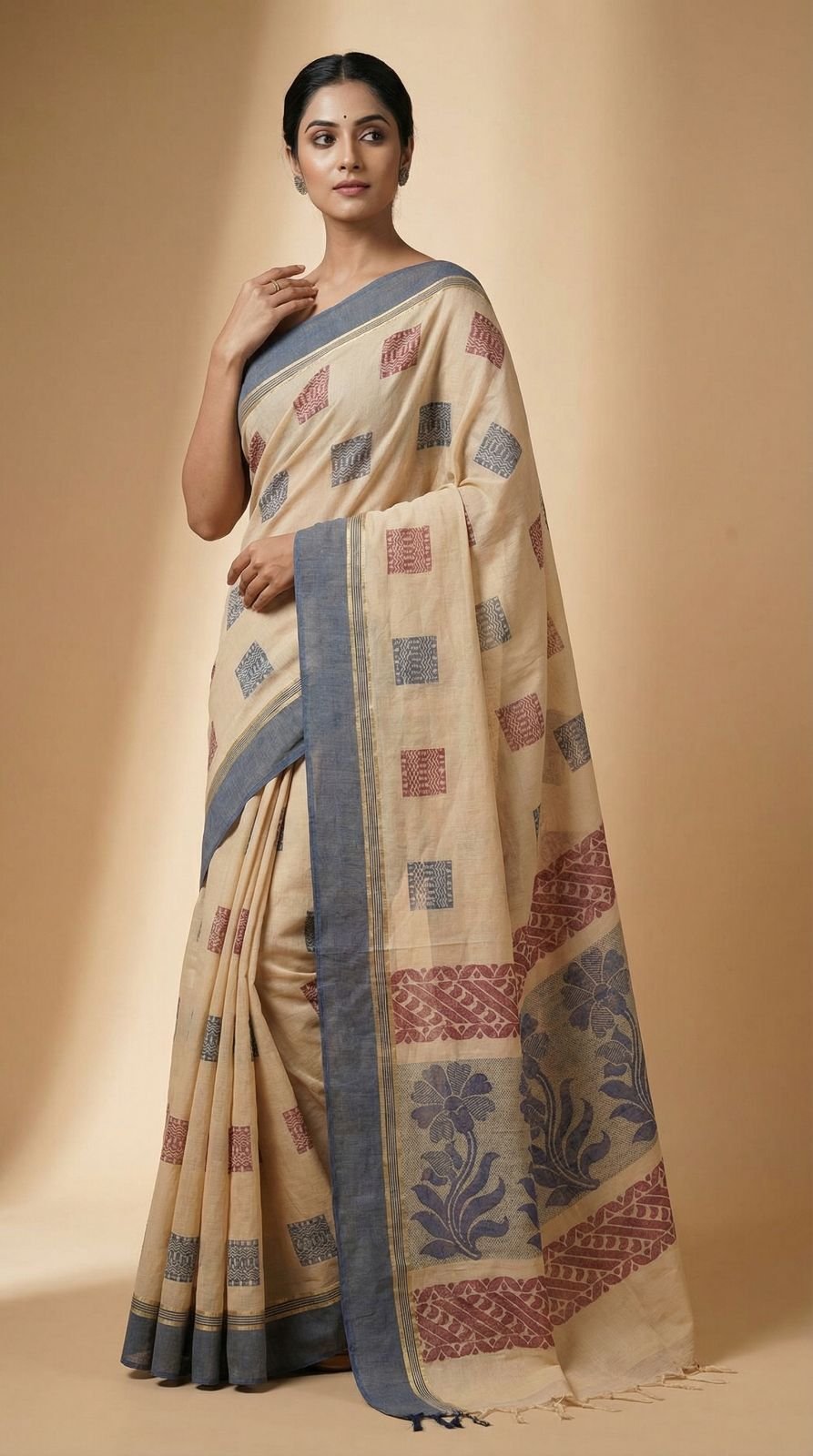 chettinad-handloom-cotton-saree-with-contrast-border-floral-woven-pallu