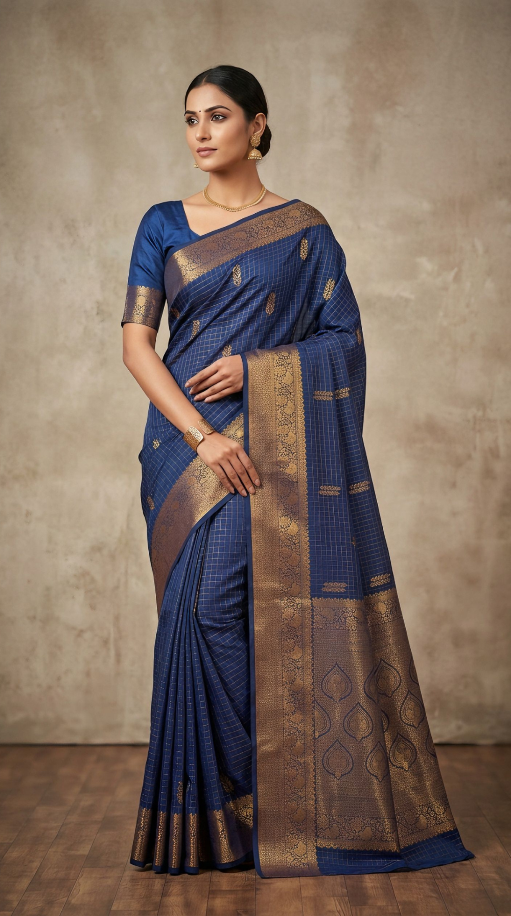 soft-fabric-semi-silk-saree-with-zari-checks-motifs-rich-pallu