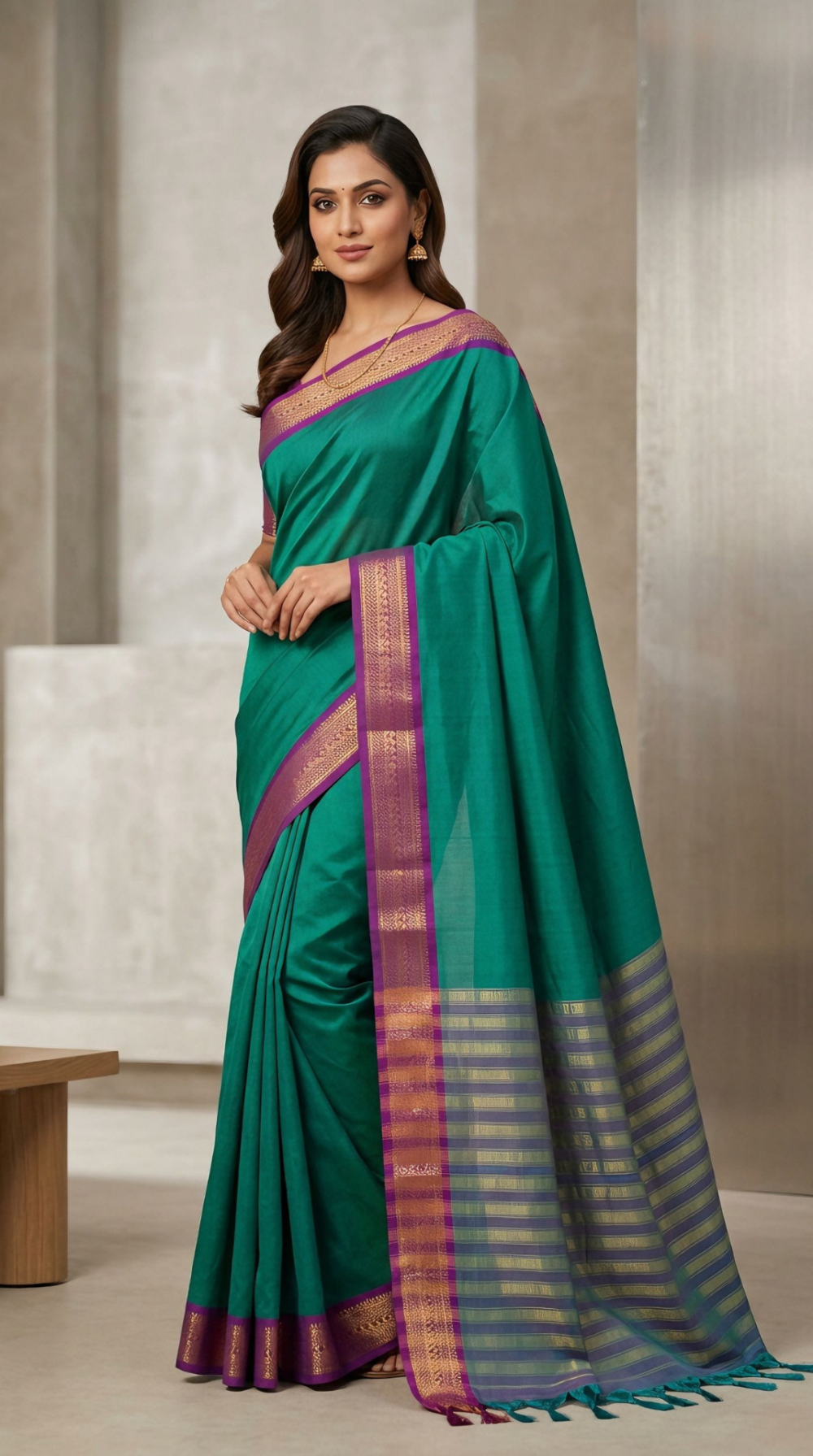 maheshwari-silky-semi-silk-saree-with-contrast-zari-border-striped-pallu