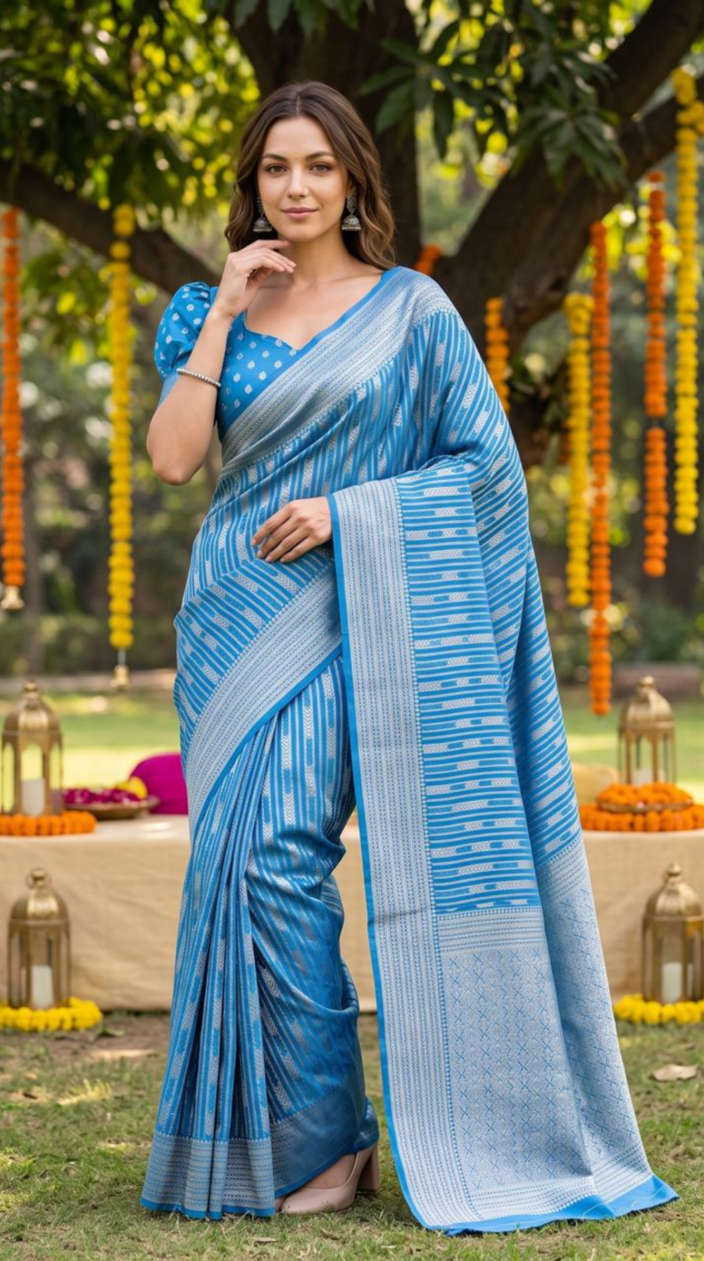 elegant-semi-silk-saree-with-woven-stripes-and-rich-traditional-border