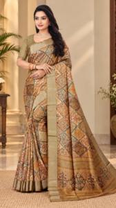 beige-heritage-digital-print-tussar-silk-saree-with-multicolour-patchwork-motifs