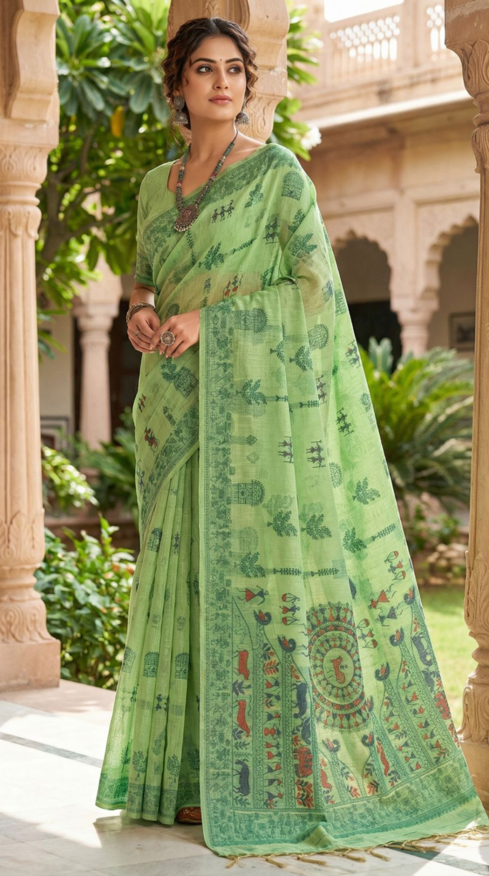 linen-cotton-saree-with-traditional-folk-art-printed-pallu