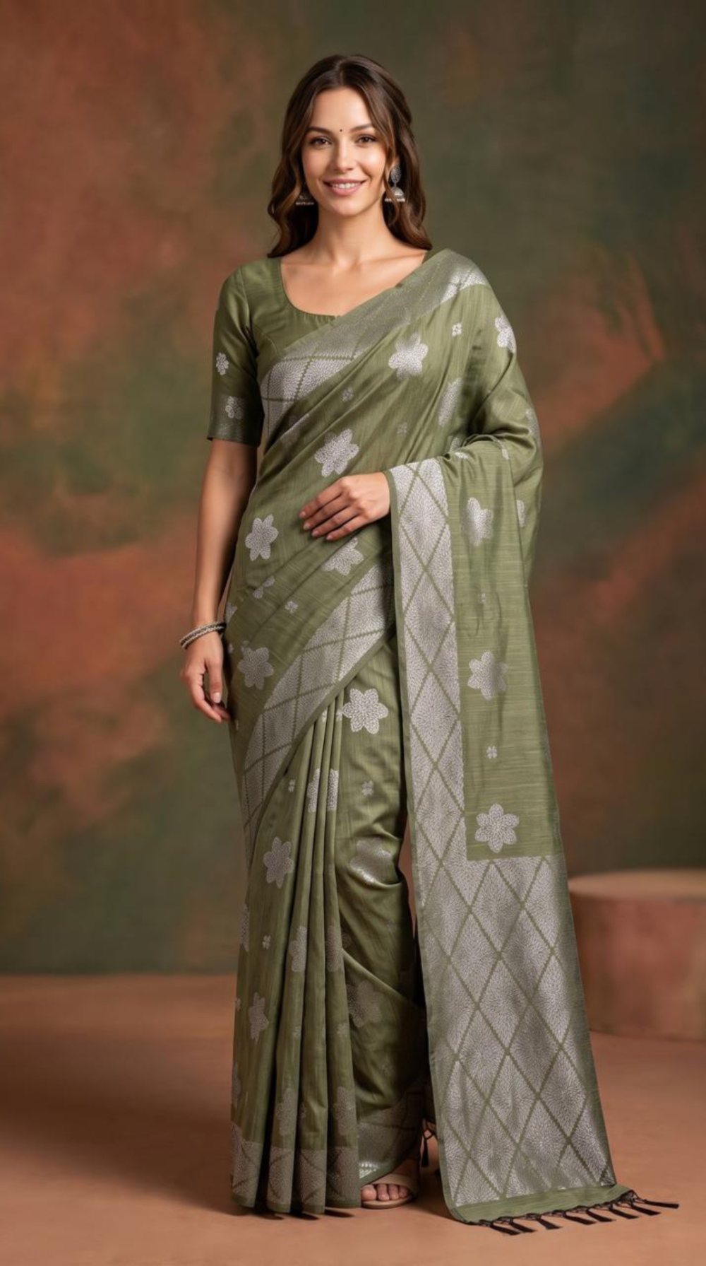 soft-flexible-linen-cotton-saree-with-floral-weave-diamond-border
