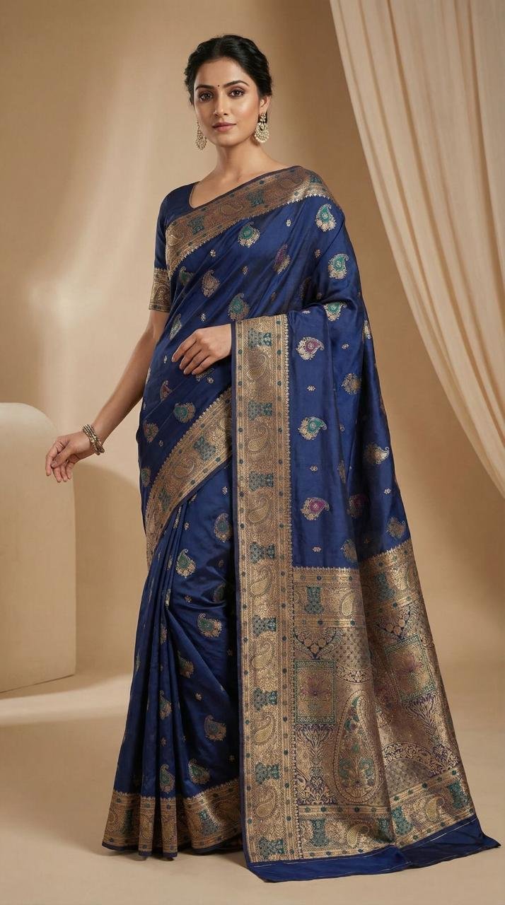 paithani-soft-pochampally-silk-saree-with-paisley-zari-motifs-rich-heritage-pallu