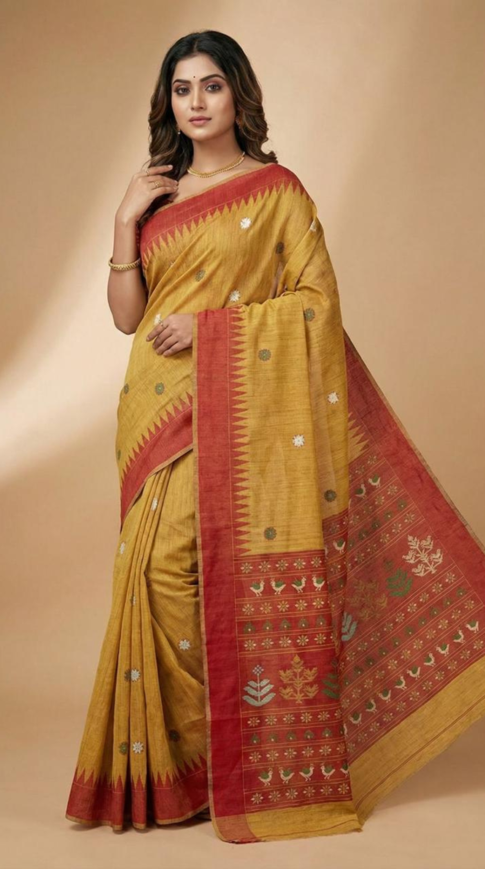 retro-fashions-womens-bamboo-fancy-cotton-saree-with-small-round-motifs-contrast-border